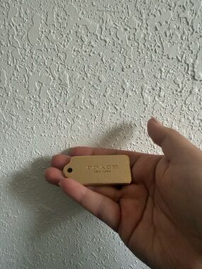 Coach Metallic Gold Leather Tag Keychain